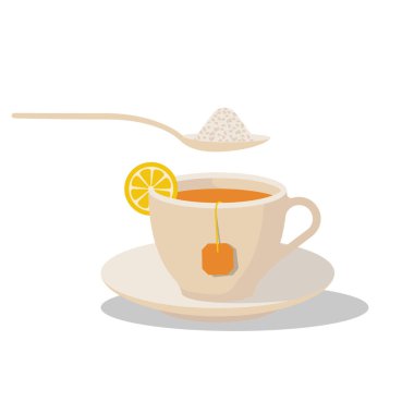 Çay içinde şeker. Şekerli kaşık. Tatlı çay.