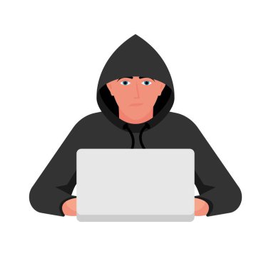Dizüstü bilgisayar korsanı. Hacker saldırısı konsept vektörü