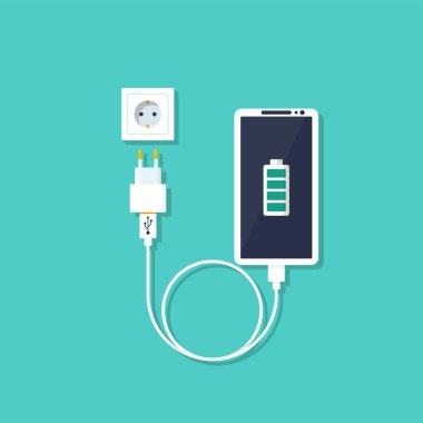 Telefon şarj oluyor. Şarjlı akıllı telefon.