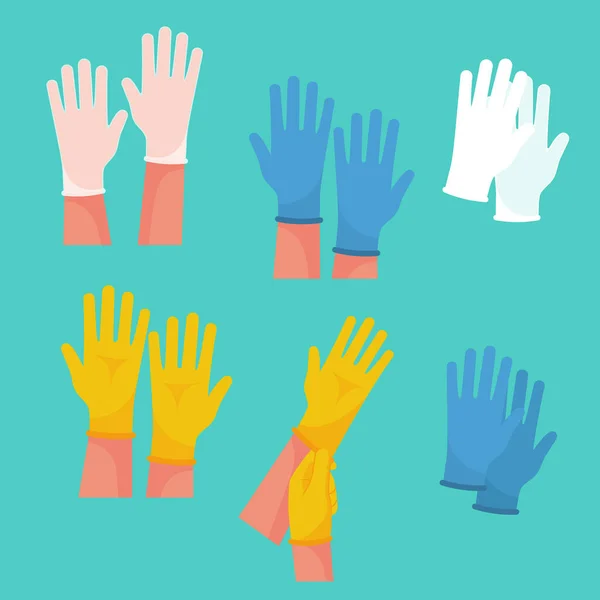 Σύνολο από καουτσούκ ιατρική προστατευτικά γάντια διάνυσμα — Διανυσματικό Αρχείο