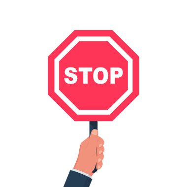 Adamın elinde dur işareti olan bir pankart var.