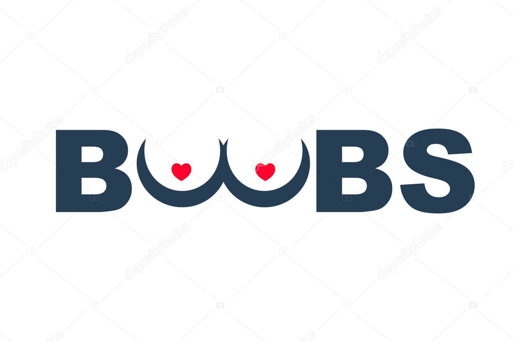 Female Boobs. Large female tits and text. Erotic Illustration. Maybe as a template for web and print. Sex Shop. Vector illustration flat design. Isolated on white background.
