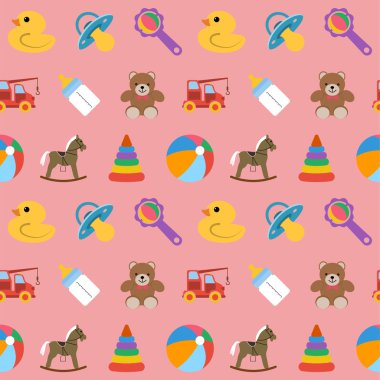 Baby seamless pattern with colored icons. Vector illustration.