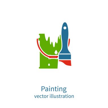 Painting logo. Brush and bucket paint. Vector logo template. Res