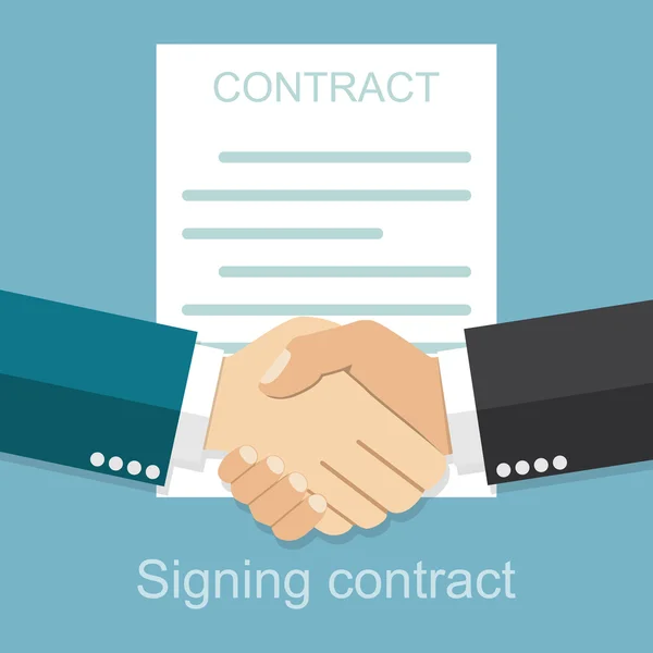 Handslag för affärsmän på bakgrund av kontraktet — Stock vektor