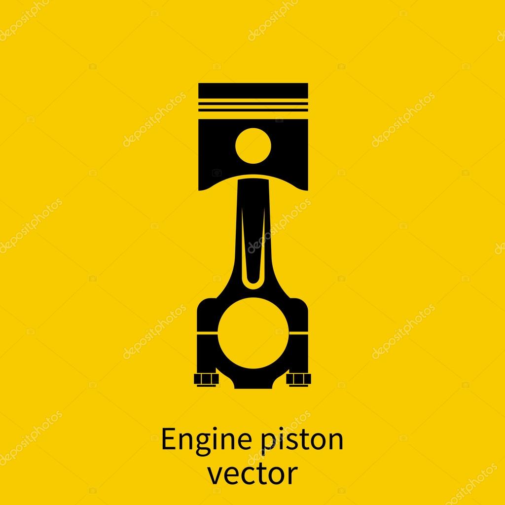 Engine piston icon. Spare cars. Engine parts. Vector illustration. Black icon on a yellow background. It can be used as background element design for web and mobile app, print as logo of repairs cars