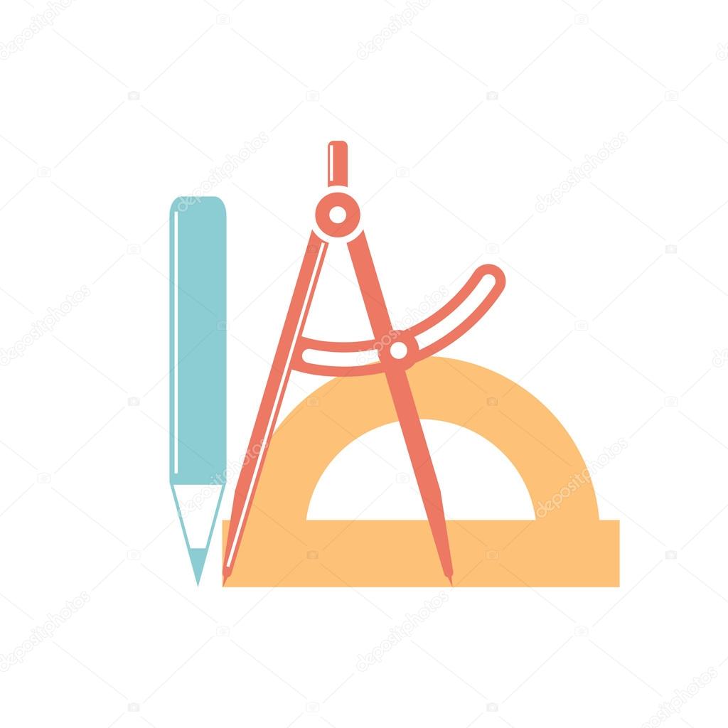Engineer designer  logo, work of architect. technical tool: compass, protractor, pencil. modern style, vector illustration.