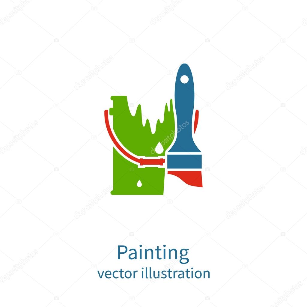 Painting logo. Brush and bucket paint. Vector logo template. Res Stock Illustration by