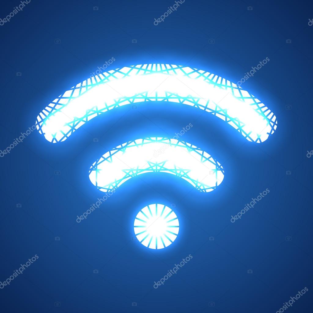 Wi Fi Wireless Network symbol. Vector Illustration. Wireless Icon. Wi fi neon sign.
