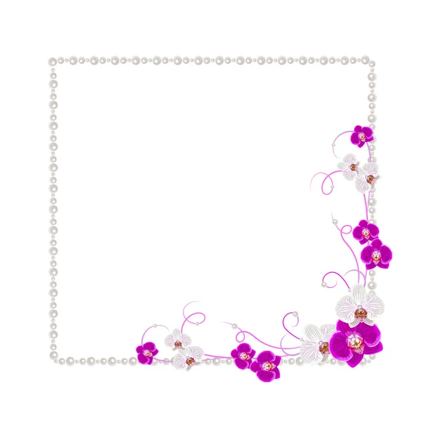 Cadre floral avec perles — Image vectorielle