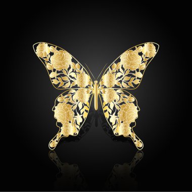 Siyah zemin üzerine altın soyut kelebek