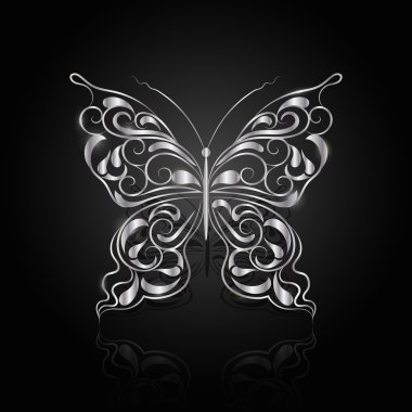 Siyah arka plan üzerine gümüş soyut kelebek