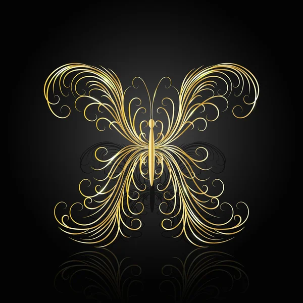 Gold swirl pattern in shape of a butterfly. — Stock Vector