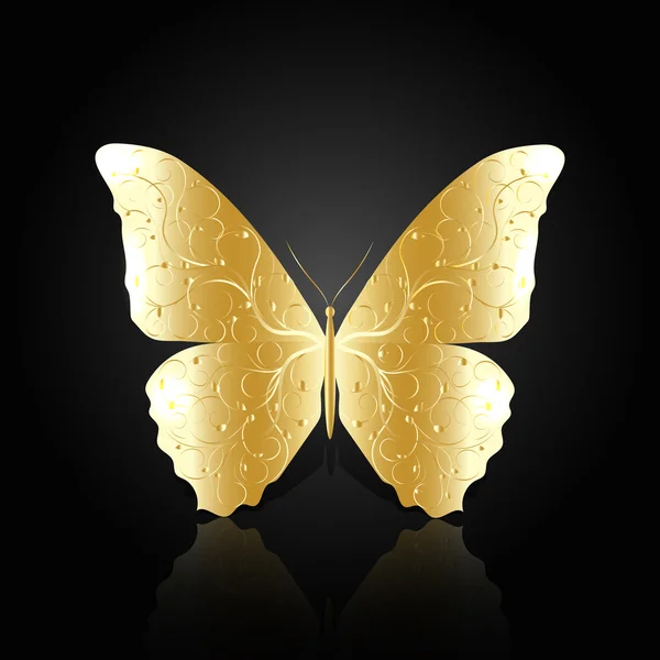 Gold abstract butterfly on black background — Stock Vector