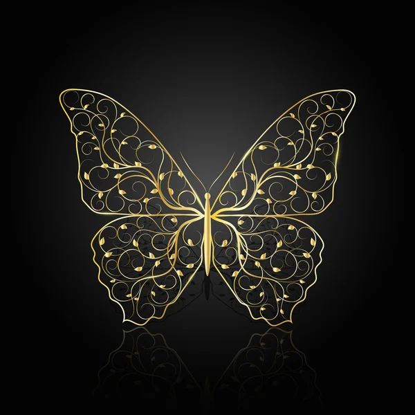 Gold butterfly with floral pattern. — Stock Vector