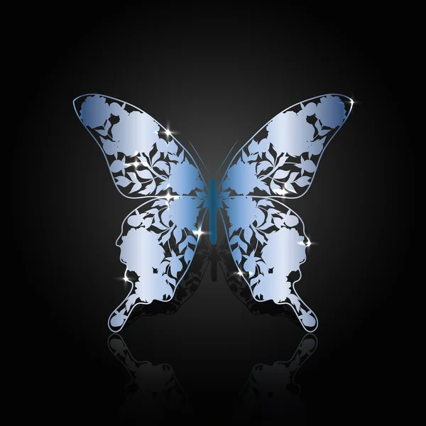 Farfalla astratta in acciaio blu su sfondo nero — Vettoriale Stock