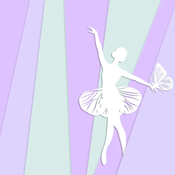 Silhueta de menina dançando com borboleta . — Vetor de Stock