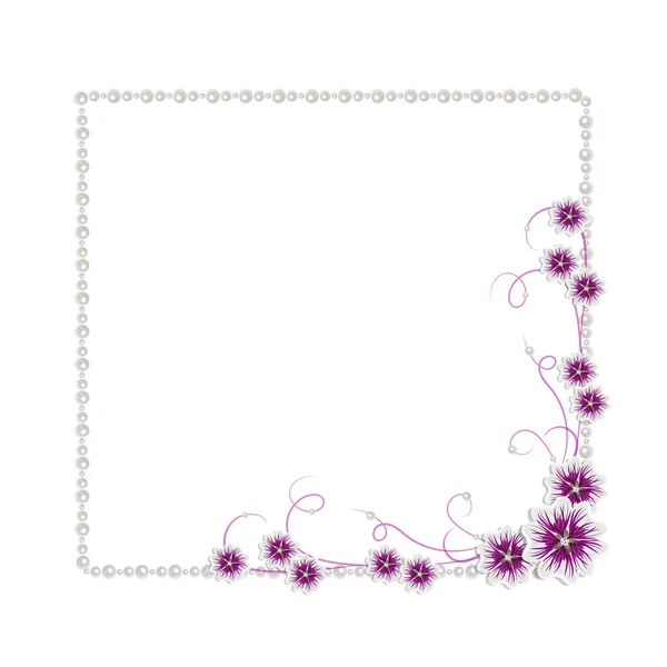 Cadre floral avec perles — Image vectorielle