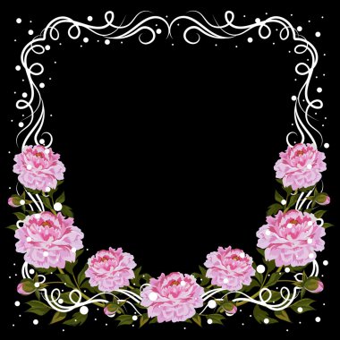 Pembe peonies Vintage çerçeve