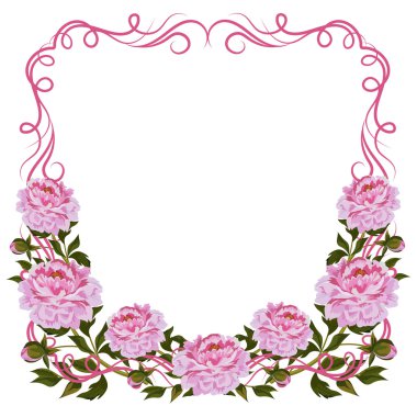 Pembe peonies Vintage çerçeve
