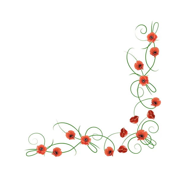 Composição de canto de flores de papoilas vermelhas — Vetor de Stock