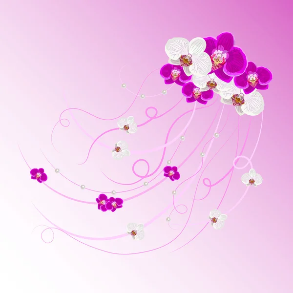 Arreglo de flores de orquídea y perlas — Vector de stock