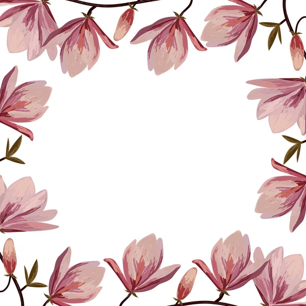 Mooi kader met roze magnolia bloemen — Stockvector