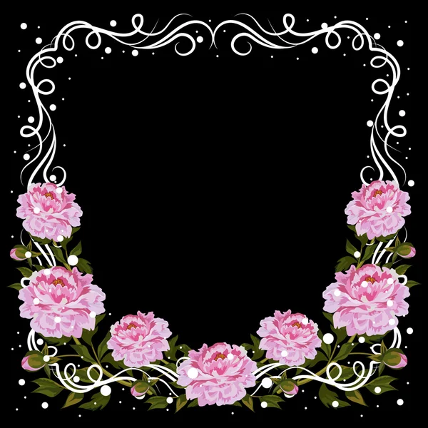 有粉红牡丹花复古框架 — 图库矢量图片
