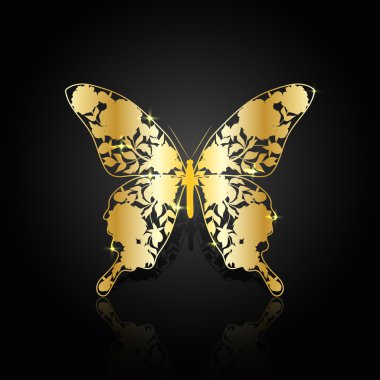 Siyah zemin üzerine altın soyut kelebek