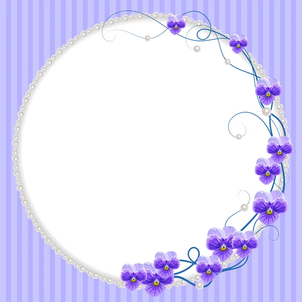 Moldura delicada com flores violetas e pérolas — Vetor de Stock