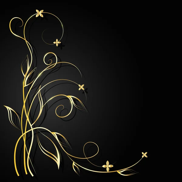 Gold flowers with shadow on dark background. — Stock Vector