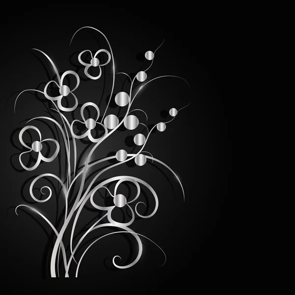 Silver flowers with shadow on dark background. — Stock Vector