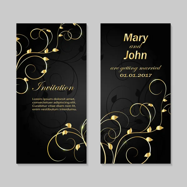 Conjunto de tarjetas de invitación de boda diseño . — Vector de stock