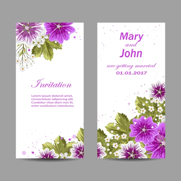 Conjunto de tarjetas de invitación de boda diseño . — Vector de stock