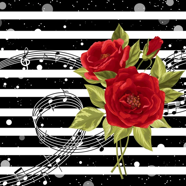 音符と赤いバラ. — ストックベクタ