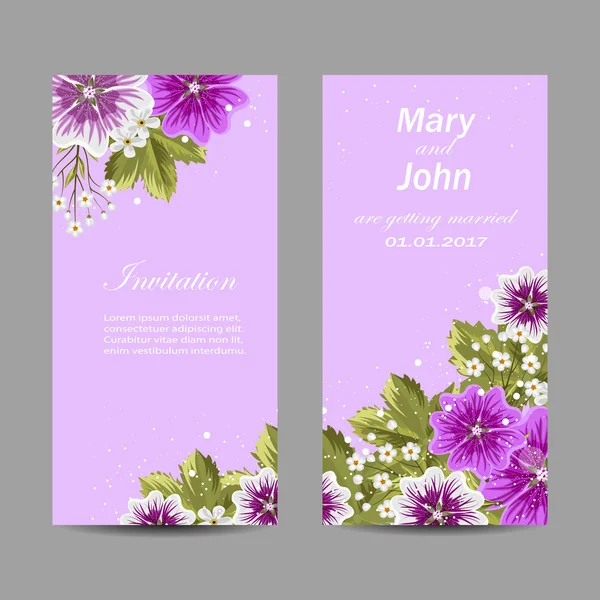 Conjunto de tarjetas de invitación de boda diseño . — Vector de stock
