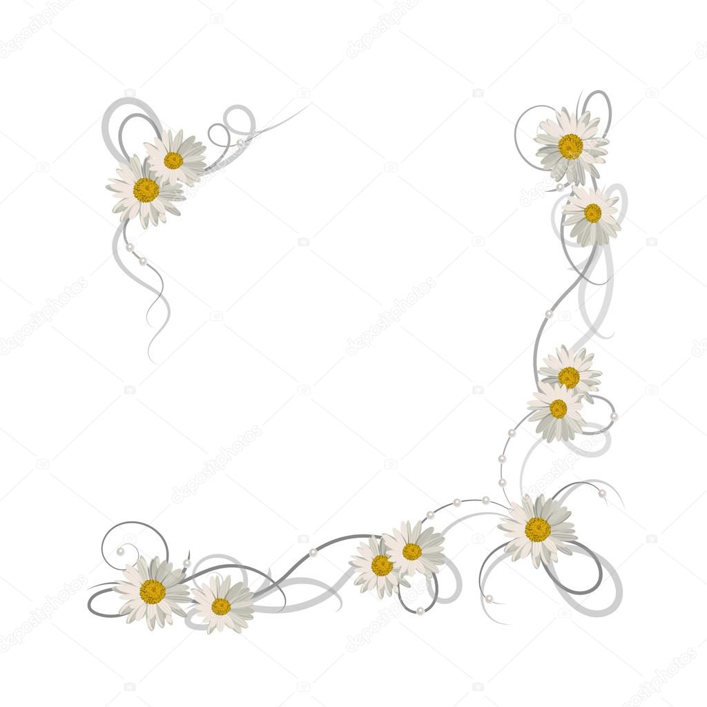 Angolo telaio con fiori della Margherita nastri e perle per uso nel vostro disegno — Vettoriali di debopreil