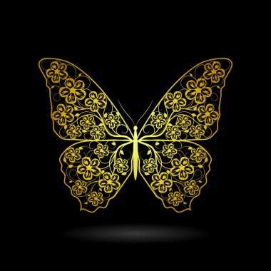 Çiçek desenli sarı kelebek.