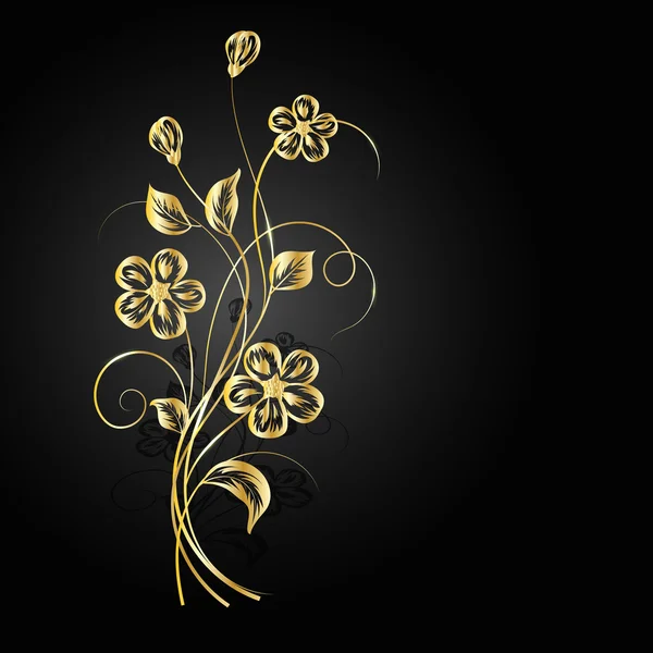 Gold flowers with shadow on dark background. — Stock Vector