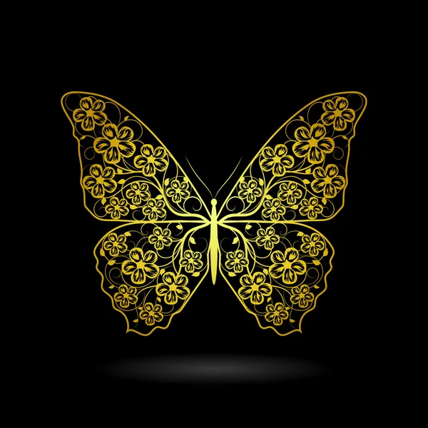 Papillon jaune avec motif floral . — Image vectorielle