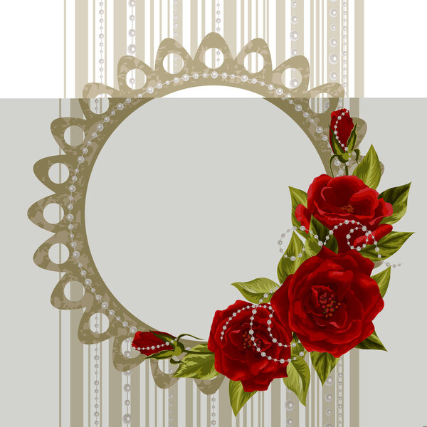 Delicate frame with roses and pearls