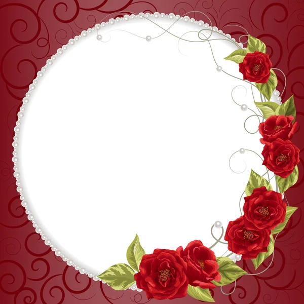 Delicate frame with roses and pearls — Stock Vector