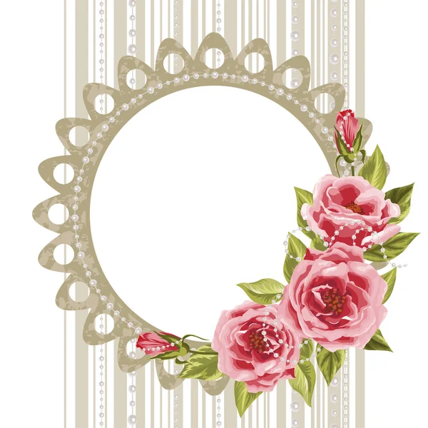 Delicado marco con rosas y perlas — Vector de stock