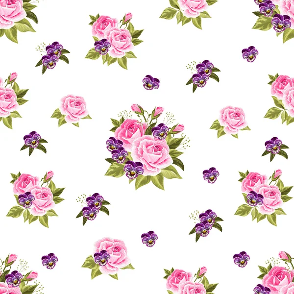 バラとシームレスな花のパターン — ストックベクタ