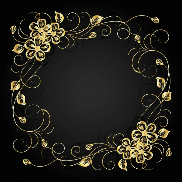 Gold flowers with shadow on dark background. — Stock Vector