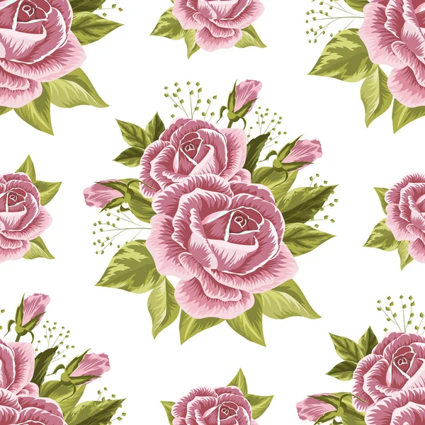 Patrón floral sin costuras con rosas — Vector de stock