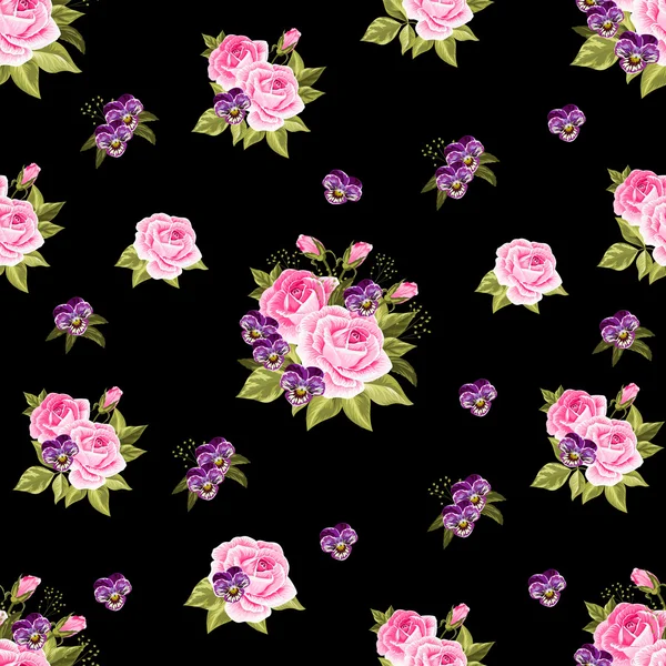 Patrón floral sin costuras con rosas — Vector de stock