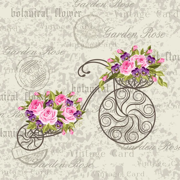 Bir sepet çiçek dolu ile dekoratif Bisiklet — Stok Vektör