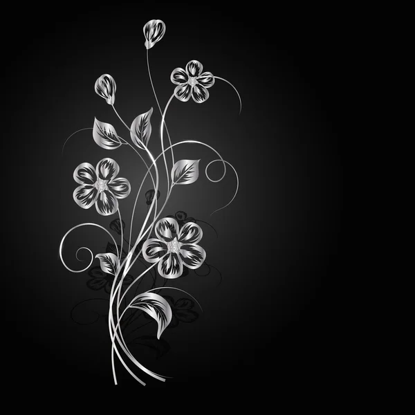 银色的花朵与深色背景上的阴影. — 图库矢量图片