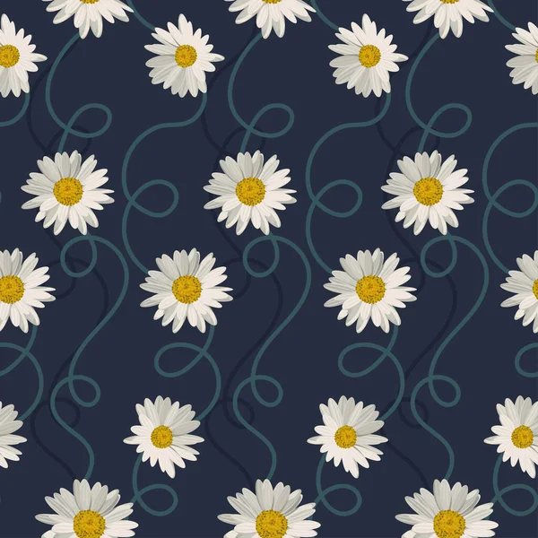 Motif sans couture avec des marguerites blanches sur fond bleu. Illustration vectorielle — Image vectorielle